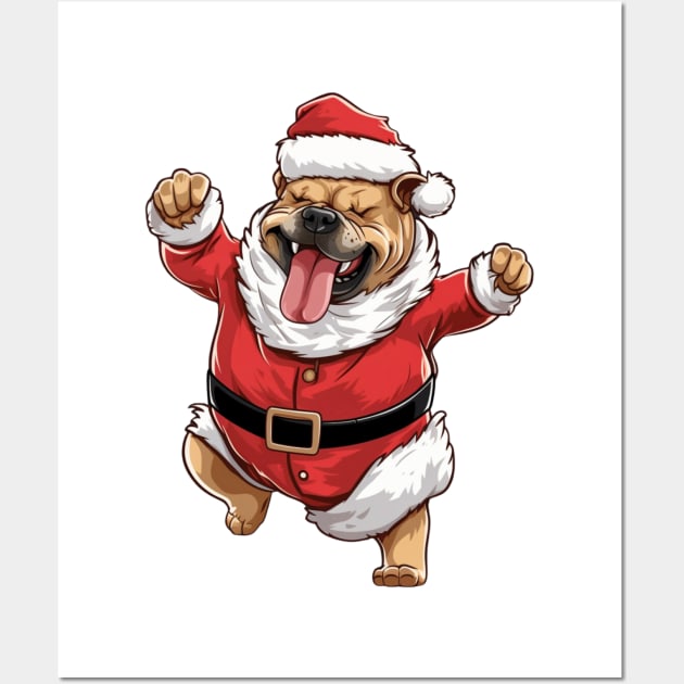 Cartoon Christmas Bulldog Dancing Wall Art by Chromatic Fusion Studio